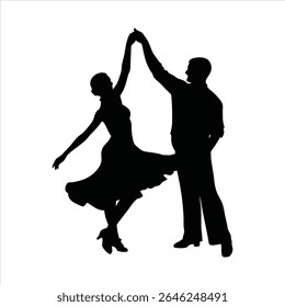 Elegant Couple Dancing Silhouette - Latin Ballroom Dance Vector	