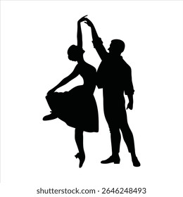 Elegant Couple Dancing Silhouette - Latin Ballroom Dance Vector	