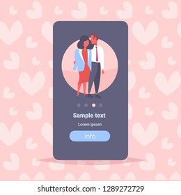 elegant couple in love happy valentines day concept man woman lovers embracing standing together male female cartoon characters full length heart shapes background