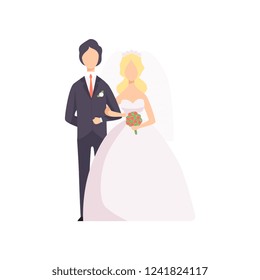 Elegant couple of newlyweds at wedding ceremony vector Illustration on a white background