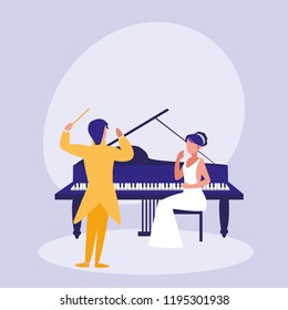 elegant couple playing piano avatar character