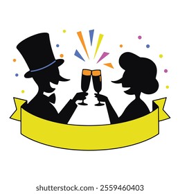 Elegant Couple Toasting with Champagne Celebration Illustration.