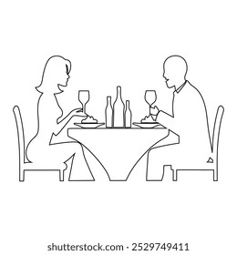 Elegant Couples Dining Out Line Art Illustration on White Background - Romantic Restaurant Scene