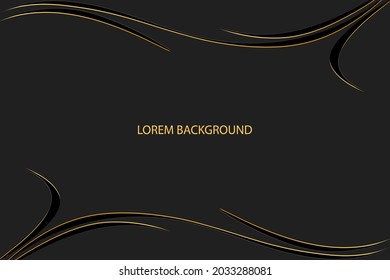 Elegant cover design, horizontal vector template. Geometric black background for text withl inserts with a golden outline Vector graphics for presentations, business pages, brochures, invitations.