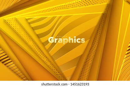 Elegant cover design. Minimal composition with geometric shapes. Vector 3d illustration. Orange triangles textured with wavy pattern. Abstract colorful background. Layered paper decoration