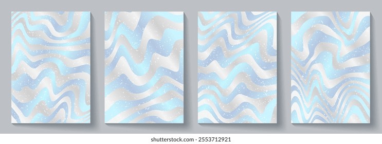 Elegant cover design set with blue and silver lines 3d pattern on luxury gradient. Modern vector art background. Premium fashionable template for cover design, invitation, flyer, wedding card, menu.