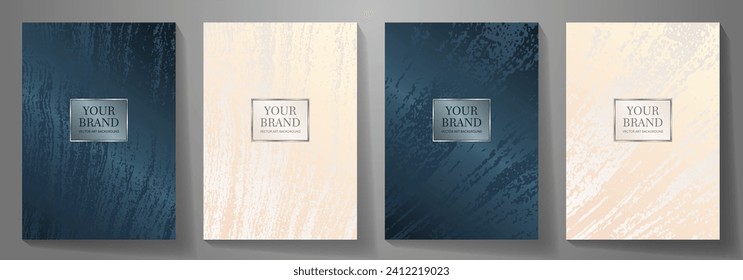 Elegante juego de diseño de portada. El oro y el azul del arte vectorial moderno de lujo. Plantilla de moda premium para diseño de portada, invitación, volante, tarjeta de boda, libro de notas, diseño de menú.