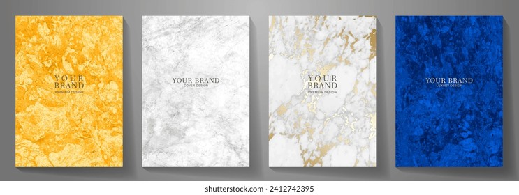 Elegant cover design set with gold, white and blue marble luxury texture for cover design, invitation, flyer, note book, wedding card, menu design. Premium vector art background.