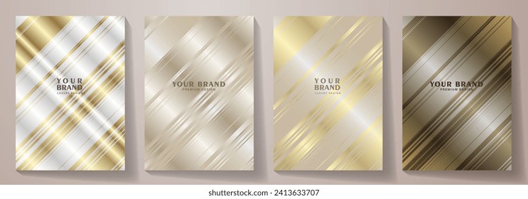 Elegant cover design set. Gold and silver modern luxury vector art background. Premium fashionable template for cover design, invitation, flyer, wedding card, note book, menu design.
