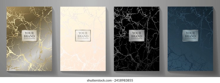 Elegant cover design set. Gold, black, blue, Modern Luxury vector art background. Premium fashionable template for cover design, invitation, flyer, wedding card, note book, menu design.