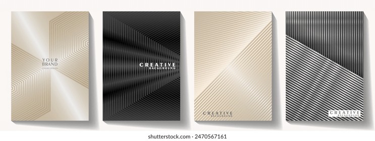Elegant cover design set with gold and black lines and gradient for cover design, invitation, flyer, wedding card, prestigious voucher, menu design. Luxury premium vector background collection.