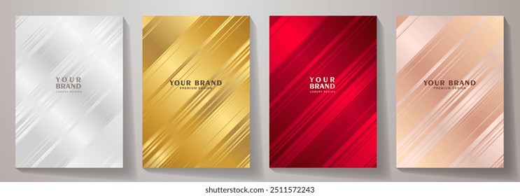 Elegant cover design set. Gold, red, pink, silver modern luxury vector art background. Premium fashionable template for cover design, invitation, flyer, wedding card, note book, menu design.