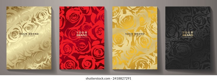 Elegant cover design set. Premium fashionable vector background with flower pattern for cover design, invitation, flyer, wedding card, catalog, brochure template, menu design, congratulation.