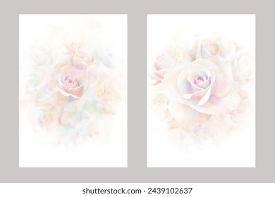 Elegant cover design set with roses. Premium fashionable vector background with flower pattern for cover design, invitation, flyer, wedding card, catalog, brochure template, menu, congratulation.
