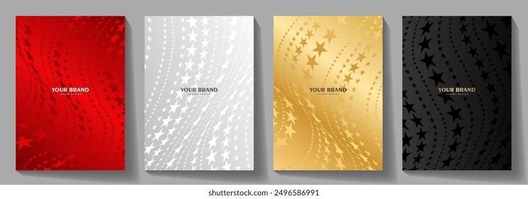 Elegante conjunto de diseño de portada con estrellas. Fondo de Arte vectorial de lujo moderno. Premium oro, negro, blanco, rojo Plantilla de moda para el diseño de la cubierta, invitación, volante, tarjeta de boda, libro de notas, diseño de menú