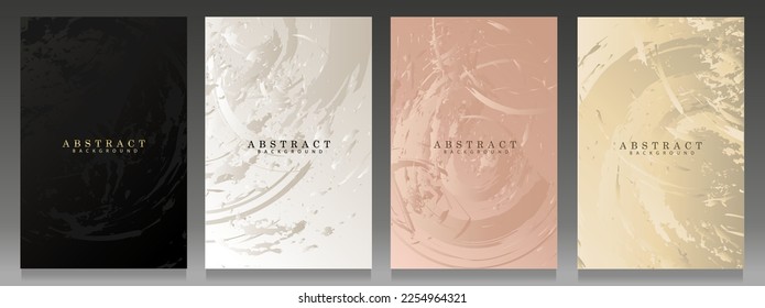 Elegant covers with abstract brushstrokes. Gradient set backgrounds: black, platinum, delicate pink and beige. Luxury brochures, modern flyers, artistic invitations and vouchers