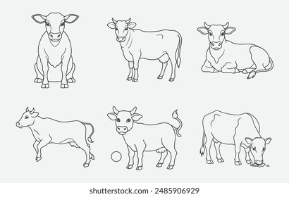 Elegant Cow Line Art Vector Set, Premium Collection for Designers