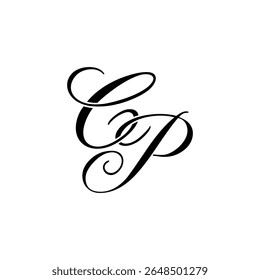 Elegante logotipo de monograma CP em preto script - Caligrafia de luxo Design inicial em fundo branco