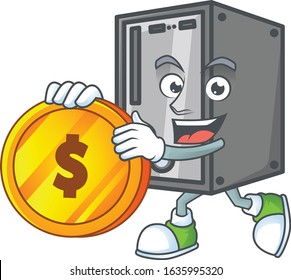 an elegant CPU mascot cartoon design with gold coin