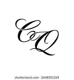 Elegante CQ Monograma Logo em Preto Script - Luxo Caligrafia Design Inicial em Fundo Branco