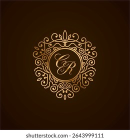 Elegant CR Monogram Logo with Golden Ornamental Frame on Dark Background – Luxury Initial Design