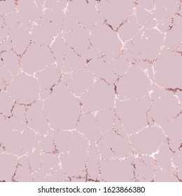 Elegant cracks rose gold. Cracked texture. Seamless pattern. Gold glitter dust. Modern stylish pink golden background. Exquisite design for surface, wallpaper, wrapping paper, template, invitation
