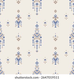 Fundo de creme elegante com motivos florais tailandeses mínimos no estilo de arte pixel. Cores suaves e símbolos repetidos tornam perfeito para impressões digitais elegantes.
