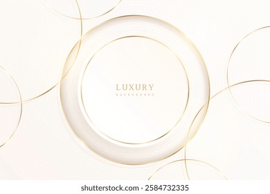 Elegant cream background with paper circle frame and overlapping gold rings. Luxurious and minimalist design, ideal for branding, invitations, or presentations.