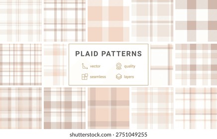 Elegant cream and beige plaid pattern with a soft, timeless aesthetic. Ideal for minimalist backgrounds, sophisticated textile designs, and highquality, professional marketing assets.