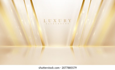 Elegant cream color stage background with diagonal golden line elements and glitter effect.