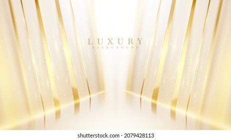 Elegant cream color stage background with diagonal golden line elements and glitter effect.