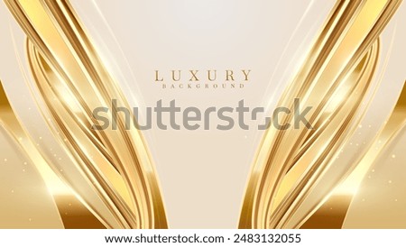 Elegant cream colored background decorated with golden curves and sparkling light effects. Suitable for designing cover pages or banner advertisements. award ceremony.