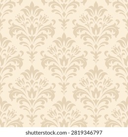 Elegant cream damask pattern featuring beautiful damask floral ornament in classic style, vector perfect for luxury wallpaper background and vintage cream damask fabric design.
