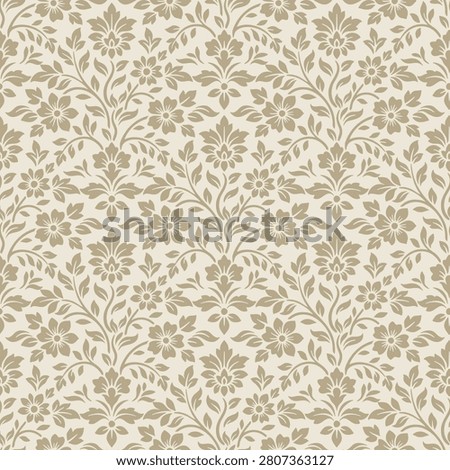Elegant cream damask seamless pattern background with luxury vintage damask floral motifs for interior design damask wallpaper.