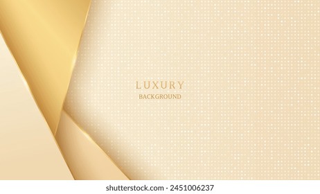 Elegant cream gold  paper cut style background with golden sparkle lines, vector template for business banner, invitation, card, brochure.
