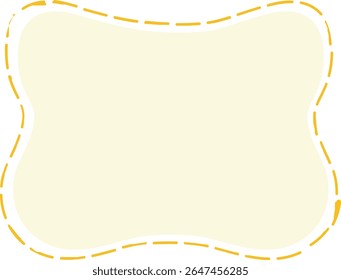 Etiqueta de retângulo de creme elegante com curvas suaves e contorno laranja tracejado, suavemente inclinado para layouts artísticos, modelos ou planejadores digitais.