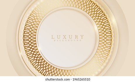 Elegant cream shade background with circle golden line elements. Realistic luxury paper cut style 3d modern concept. vector illustration for design.