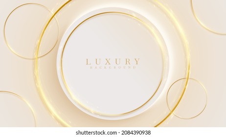 Elegant cream shade background with golden circle line elements. Glitter light effects. 3d modern concept. vector illustration for design.