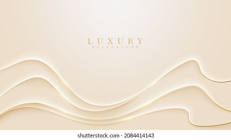 Elegant cream shade background with golden curve line elements. Glitter light effects. 3d modern concept. vector illustration for design.