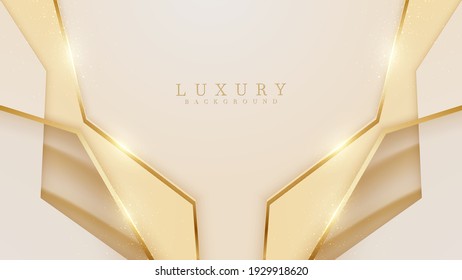 Elegant cream shade background with line golden elements. Realistic luxury paper cut style 3d modern concept. vector illustration for design.