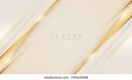 Eleganter, cremefarbener Hintergrund mit feinen goldenen Elementen. Realistisches Luxus-Papierschnitt-Stil 3d modernes Konzept. Vektorgrafik für Design.