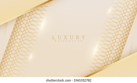 Elegant cream shade background with line golden elements. Realistic luxury paper cut style 3d modern concept. vector illustration for design.