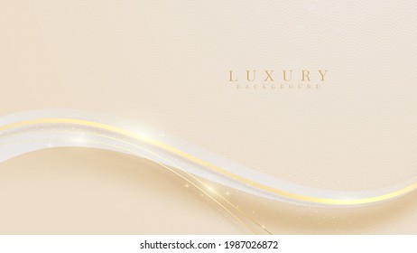 Elegant cream shade background with line golden elements. Realistic luxury paper cut style 3d modern concept. vector illustration for design.