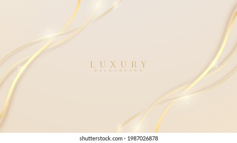 Elegant cream shade background with line golden elements. Realistic luxury paper cut style 3d modern concept. vector illustration for design.