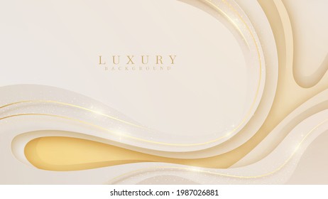 Elegant cream shade background with line golden elements. Realistic luxury paper cut style 3d modern concept. vector illustration for design.