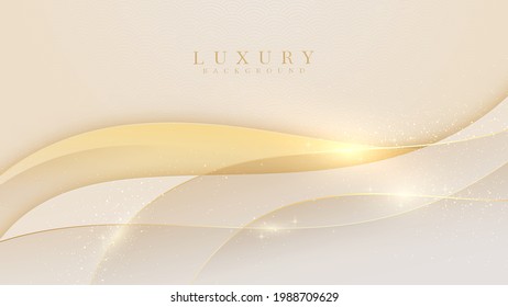 Elegant cream shade background with line golden elements. Realistic luxury paper cut style 3d modern concept. vector illustration for design.