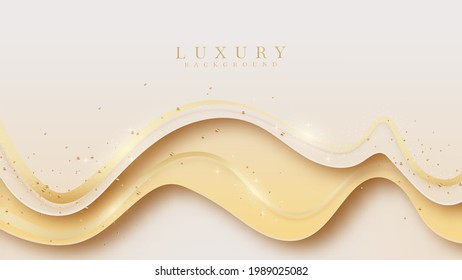 Elegant cream shade background with line golden elements. Realistic luxury paper cut style 3d modern concept. vector illustration for design.