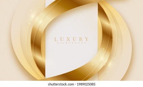 Elegant cream shade background with line golden elements. Realistic luxury paper cut style 3d modern concept. vector illustration for design.