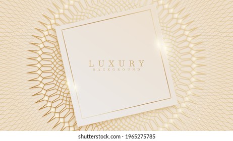 Elegant cream shade background with square golden line elements. Realistic luxury paper cut style 3d modern concept. vector illustration for design.