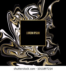 Elegant  creative card templates. Black marble texture  and golden foil details.